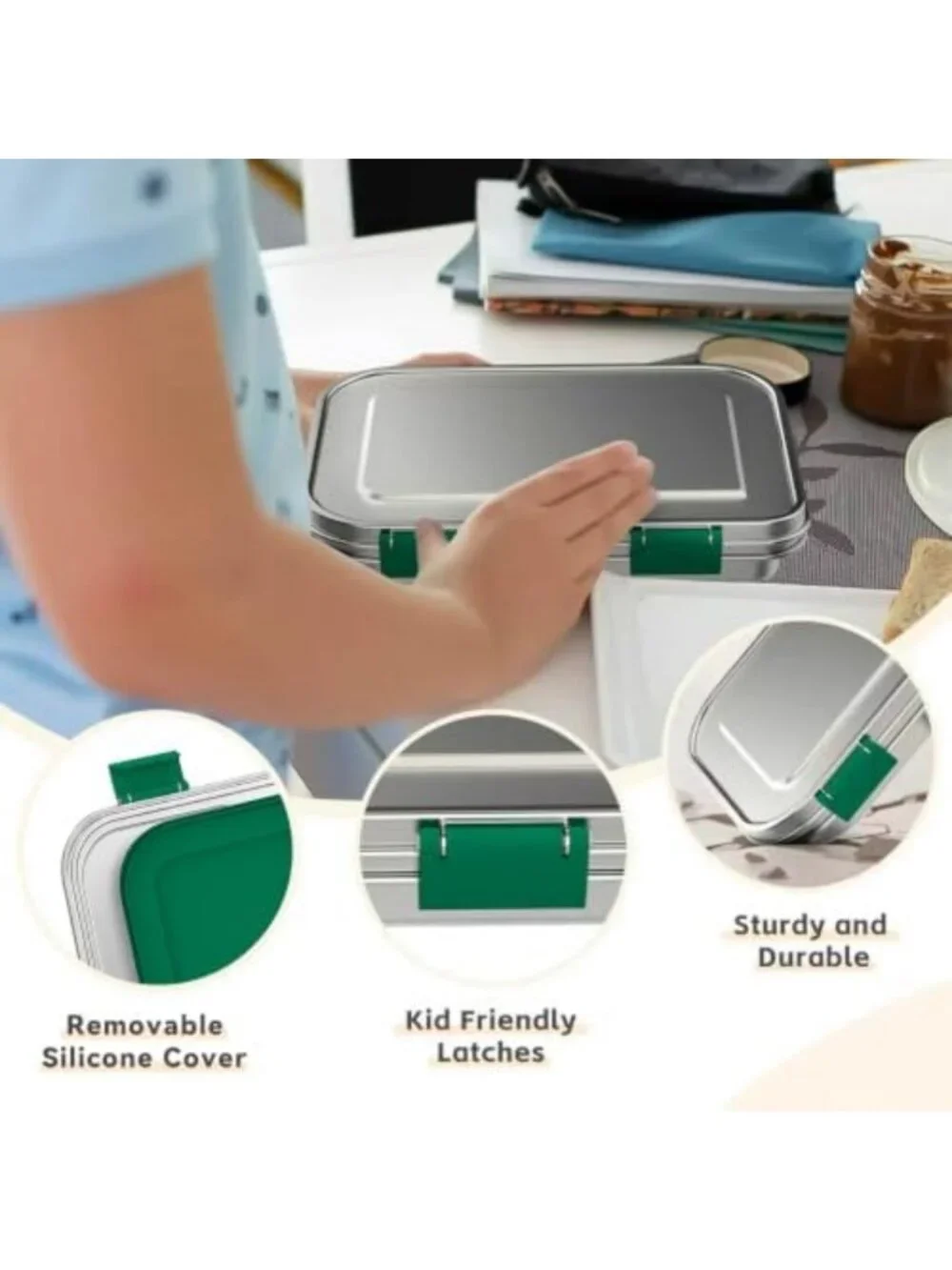 Leak-Resistant Stainless Steel Bento Lunch Box for Kids - 3 Compartments
